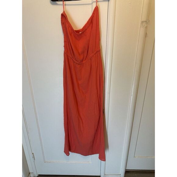 J Crew Strapless Dress Cotton Gauze Orange Large L Sundress Summer Party Maxi - Picture 3 of 5